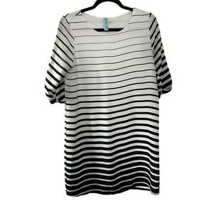 Anna-Be Womens Striped Roll Tab Sleeve Shift‎ Dress Tunic Black White Small USA